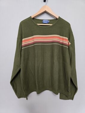 Higher State Knitwear Inspired Olive Green Stripe Crewneck Sweater Size XL